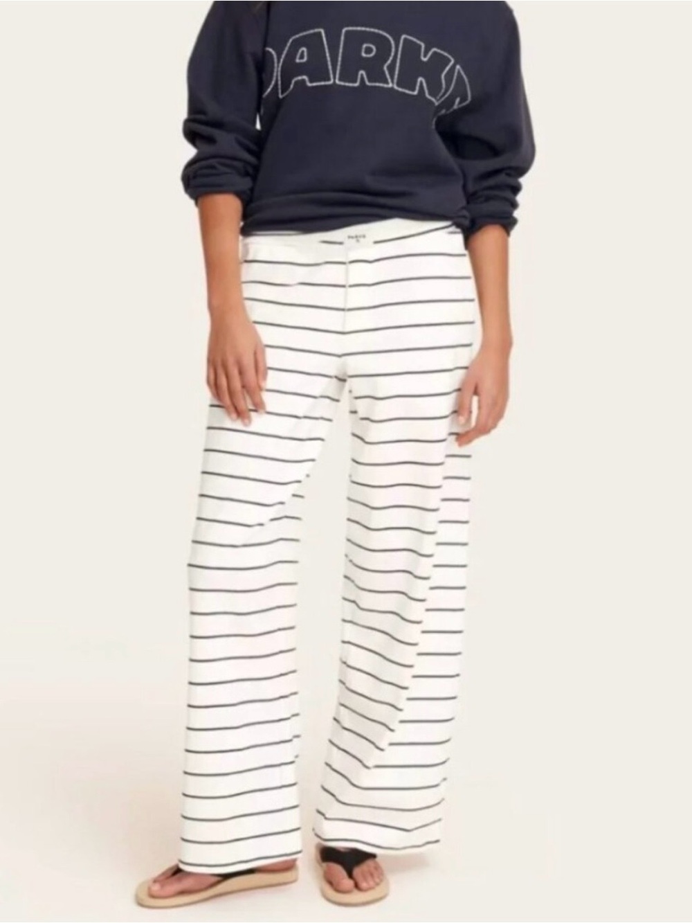 PARKE X Target Women's High-Rise Boxer Knit Pants White Navy Blue Striped XXL